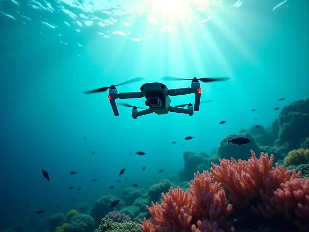 Unterwasser-Drohne über einem Korallenriff